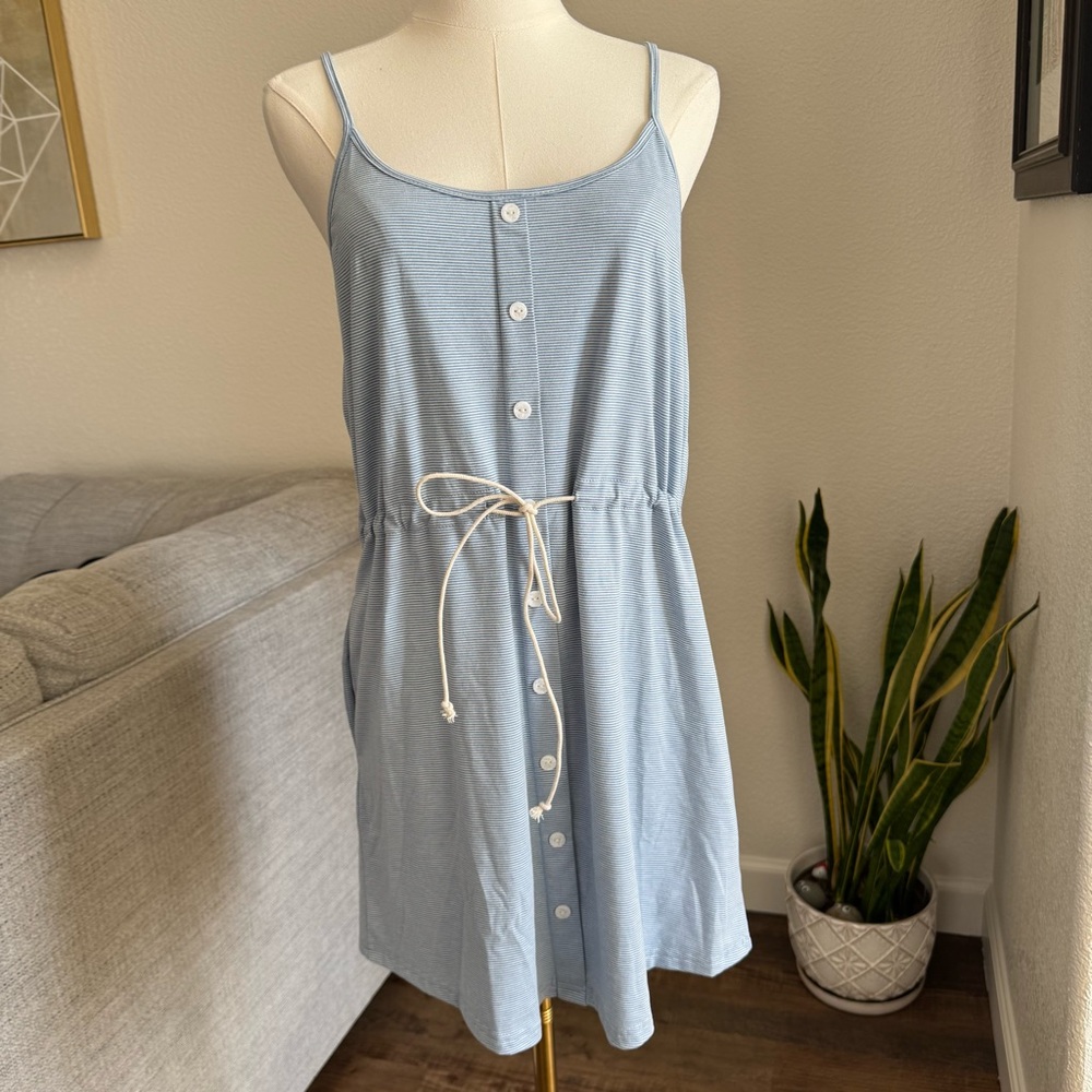 Cupshe Dress Small Waist Tie S Blue Vertical stripes Summer Sundress Vacation - Picture 5 of 7